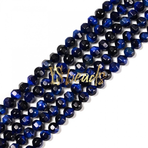 Lapis Blue Color Tiger Eye Hexagonal-cut Round Beads. Approx 5-6mm