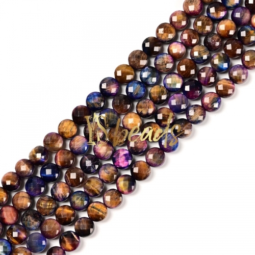 Multi-Color Tger Eye Faceted Coin Beads. Approx 8mm