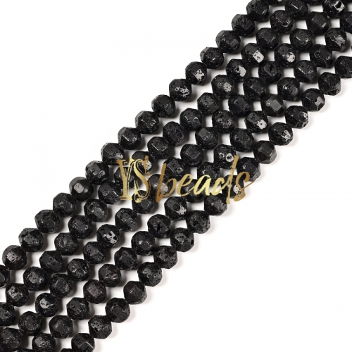 Bkack Lava Hexagonal-cut Round Beads. Approx 5-6mm
