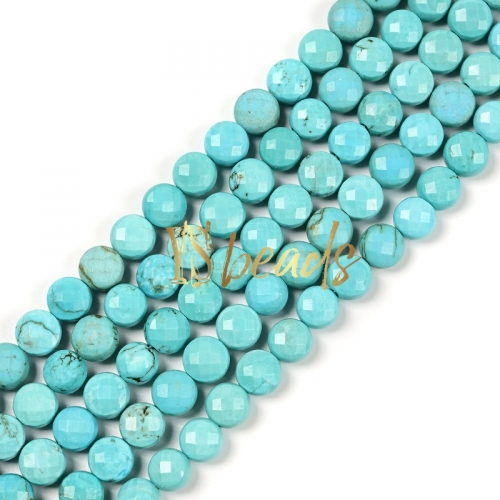 Blue Magnesite Faceted Coin Beads. Approx 8mm
