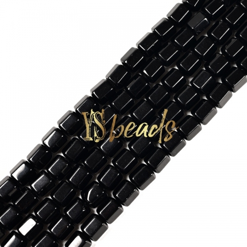 Black Obsidian Hexagonal-cut Drum Beads. Approx 8x10mm