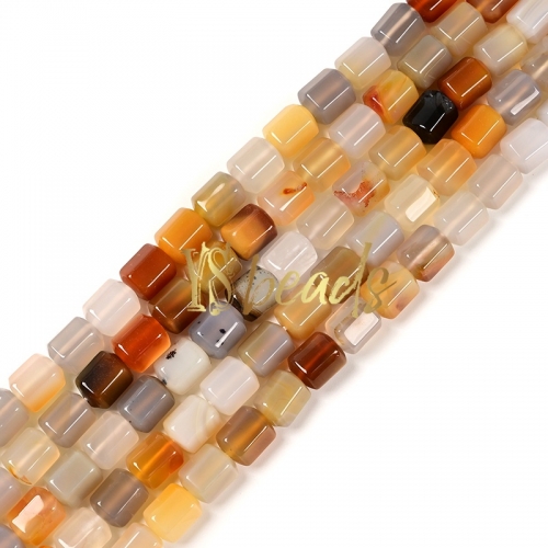 Natural Color Agate Hexagonal-cut Drum Beads. Approx 8x10mm