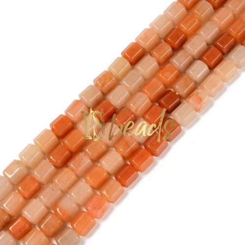 Red Aventurine Hexagonal-cut Drum Beads. Approx 8x10mm