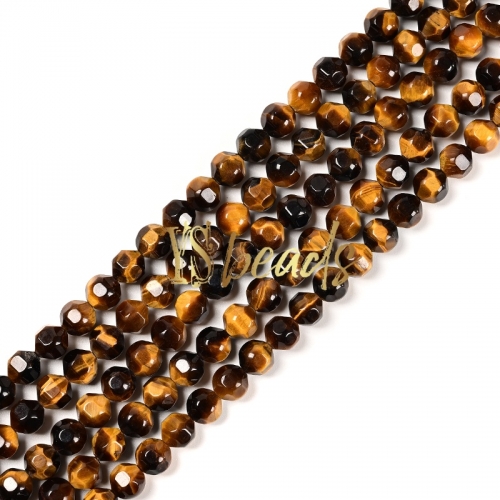 Yellow Tiger Eye Hexagonal-cut Round Beads. Approx 5-6mm