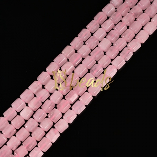 Rose Quartz Hexagonal-cut Drum Beads. Approx 8x10mm