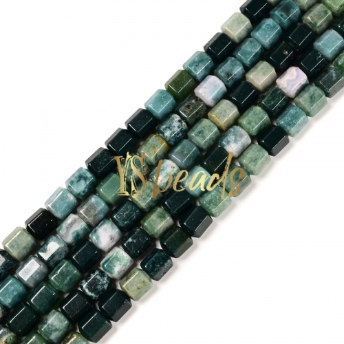 Moss Agate Hexagonal-cut Drum Beads. Approx 8x10mm