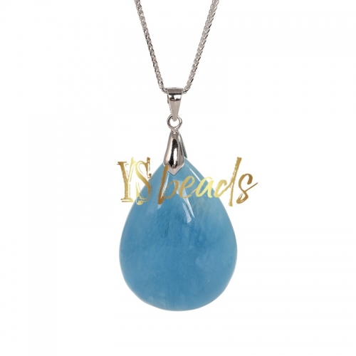 S925 Sterling Silver with Aquamarine Drop Pendant Adjustable Necklace, Approx 25x35mm