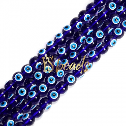 Royal Blue Glass with Blue Devil Eye Round Beads. Approx 4-8mm