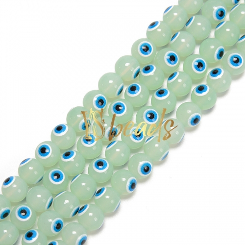 Light Green Green Glass with Blue Devil Eye Round Beads. Approx 4-8mm