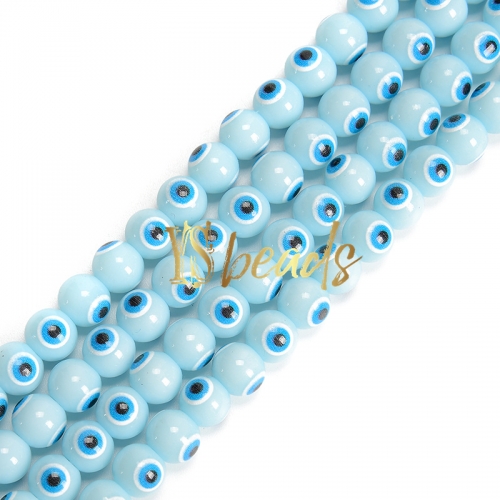 Blue Glass with Blue Devil Eye Round Beads. Approx 4-8mm