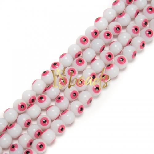 White Glass with Red Devil Eye Round Beads. Approx 4-8mm