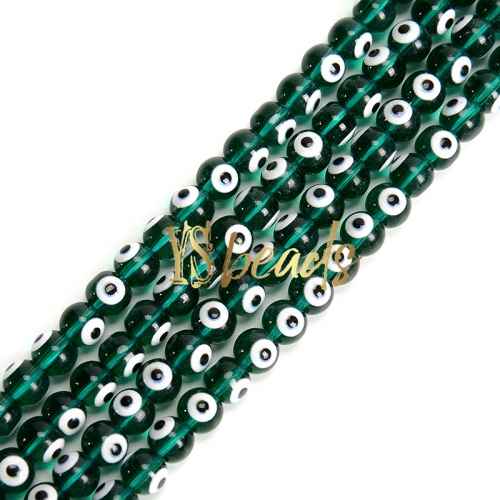 Dark Green Glass with White Devil Eye Round Beads. Approx 4-8mm