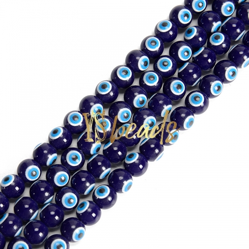 Blue Porcelain Glass with Blue Devil Eye Round Beads. Approx 4-8mm