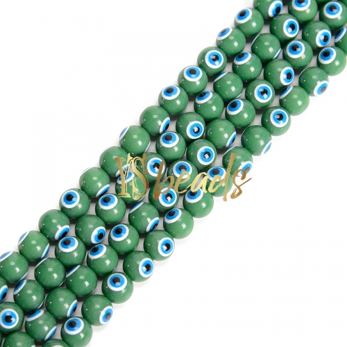 Light Green Porcelain Glass with Blue Devil Eye Round Beads. Approx 4-8mm