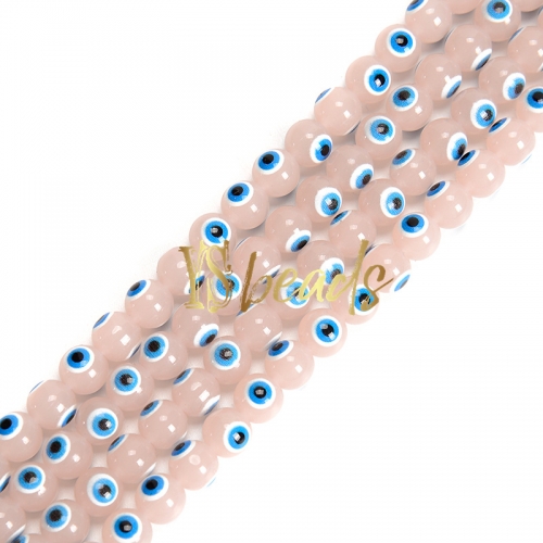 Pink Glass with Blue Devil Eye Round Beads. Approx 4-8mm