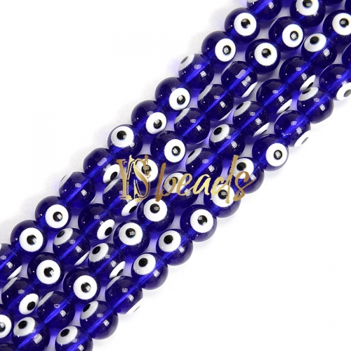 Blue Glass with White Devil Eye Round Beads. Approx 4-8mm