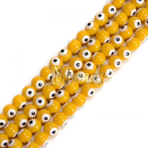 Yellow Porcelain Glass with White Devil Eye Round Beads. Approx 4-8mm