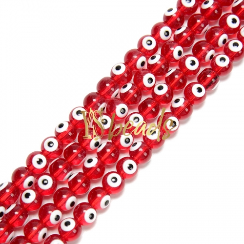 Red Glass with White Devil Eye Round Beads. Approx 4-8mm