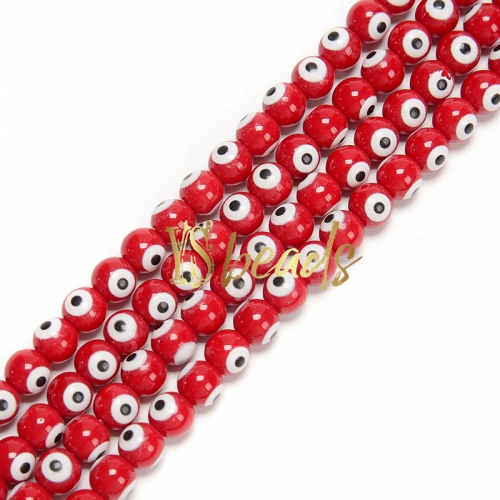 Red Porcelain Glass with White Devil Eye Round Beads. Approx 4-8mm
