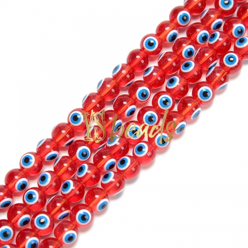 Red Glass with Blue Devil Eye Round Beads. Approx 4-8mm