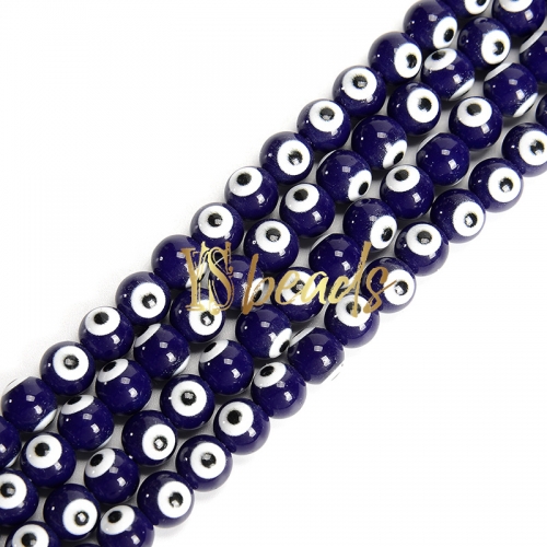 Blue Porcelain Glass with White Devil Eye Round Beads. Approx 4-8mm