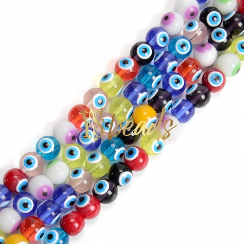 Mixed Color Glass with Devil Eye Round Beads. Approx 4-8mm