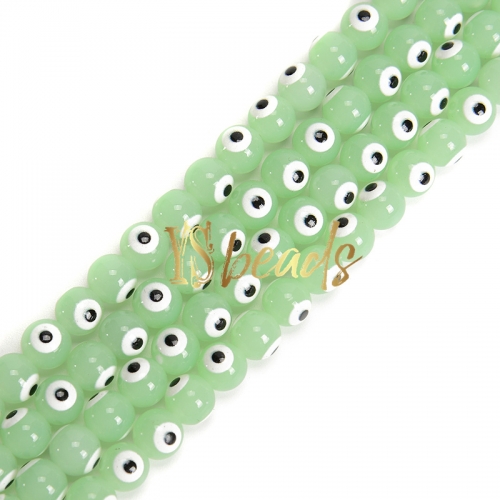 Green Porcelain Glass with White Devil Eye Round Beads. Approx 4-8mm