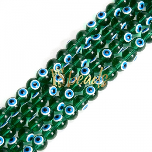 Green Glass with Blue Devil Eye Round Beads. Approx 4-8mm