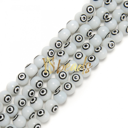 White Glass with Grey Devil Eye Round Beads. Approx 4-8mm