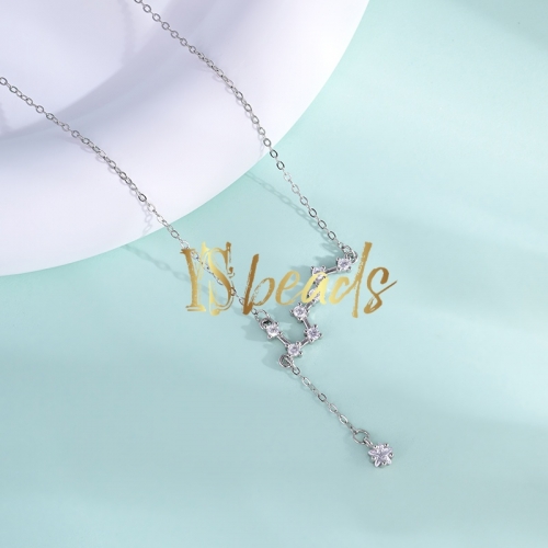 Rhodium Plated S925 Sterling Silver CZ Horoscope-Leo Necklace, Customized Order