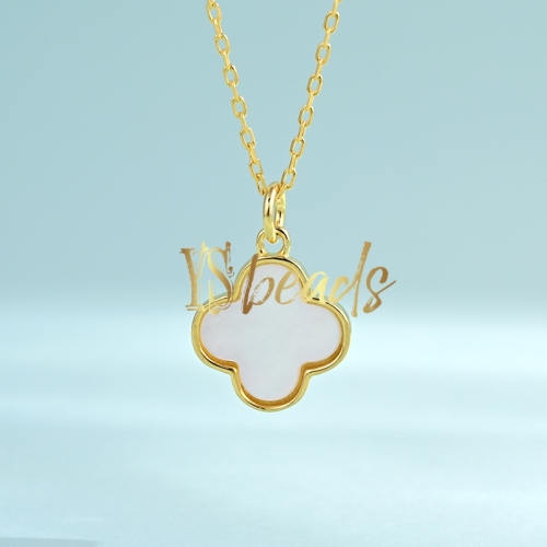Gold Plated S925 Sterling Silver Shell Four Clover Necklace, Approx 10mm Customized Order