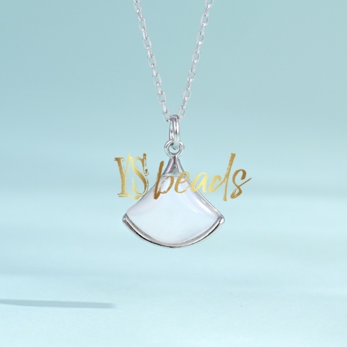 Rhodium Plated S925 Sterling Silver Shell Necklace, Approx 11.5mm, Customized Order