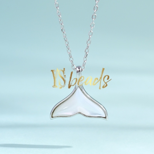 Rhodium Plated S925 Sterling Silver Shell Tail Necklace, Approx 15.8mm Customized Order