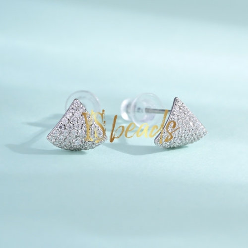 Rhodium Plated S925 Sterling Silver CZ Triangle Stud, Approx 7.8x8.8mm, Customized Order