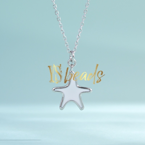 Rhodium Plated S925 Sterling Silver CZ Starfish Necklace, Approx 13mm, Customized Order
