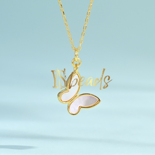 Gold Plated S925 Sterling Silver Shell Butterfly Necklace, Approx 12mm Customized Order