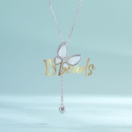 Rhodium Plated S925 Sterling Silver CZ Shell Butterfly Necklace, Approx 13mm Customized Order