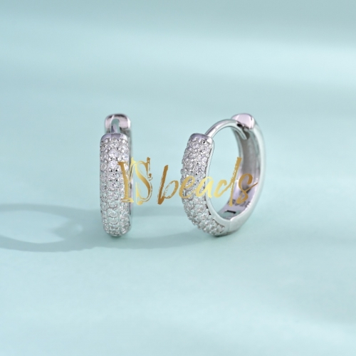 Rhodium Plated S925 Sterling Silver CZ Earing, Approx 13mm, Customized Order