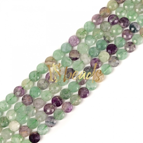 Fluorite Faceted Coin Beads. Approx 8mm