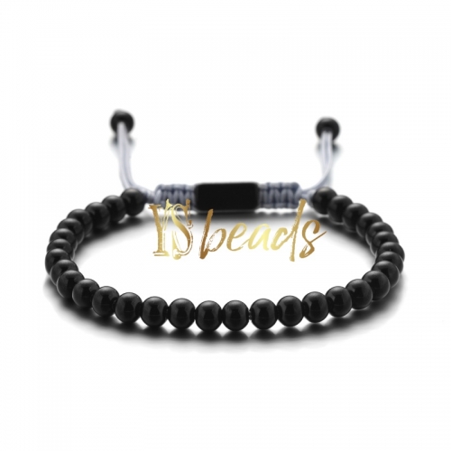 Black Plated Stainless Steel Round Woven Bracelet, Approx 6mm