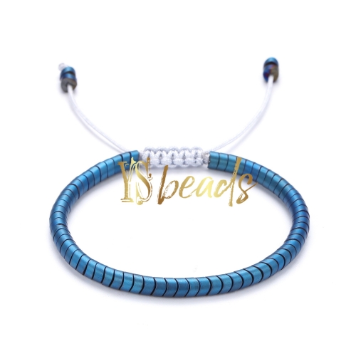 Blue Plated Hematite Woven Bracelet, Approx 4mm