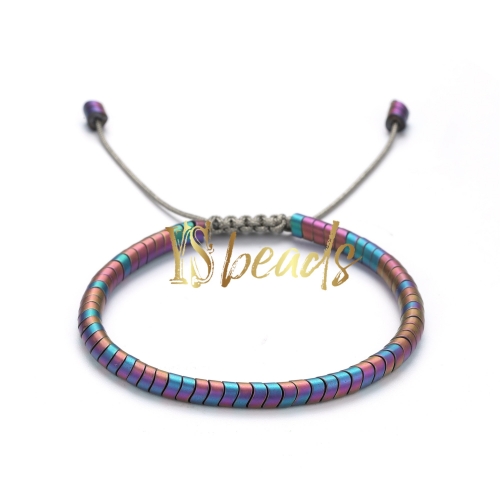 Rainbow Plated Hematite Woven Bracelet, Approx 4mm