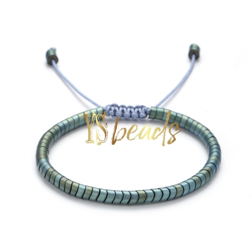 Green Plated Hematite Woven Bracelet, Approx 4mm