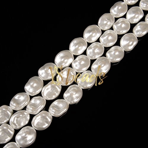 White Shell Irregular Oval Beads. Approx 18x23mm