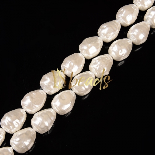 White Shell Irregular Drop Beads. Approx 16x22mm
