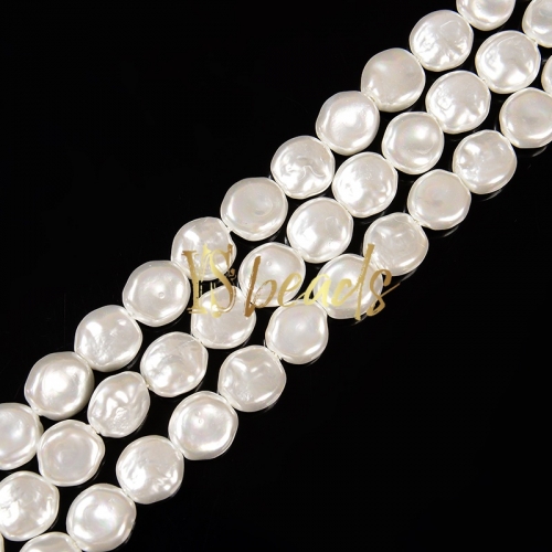 White Shell Irregular Coin Beads. Approx 15mm