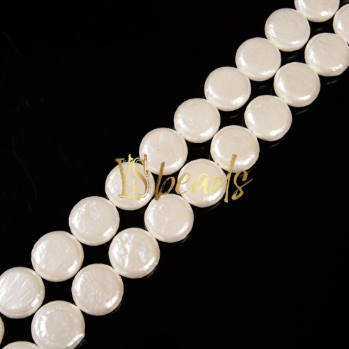 White Shell Coin Beads. Approx 25mm