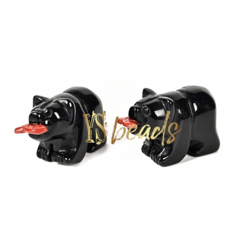 Black Obsidian Carved Bear Shape. Approx 18x38mm (1.5inches)