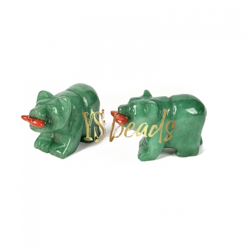 Green Aventurine Carved Bear Shape. Approx 18x38mm (1.5inches)