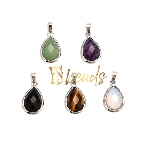 Gemstone Faceted Pear Pendant with Brass Edge. Approx 15x26mm